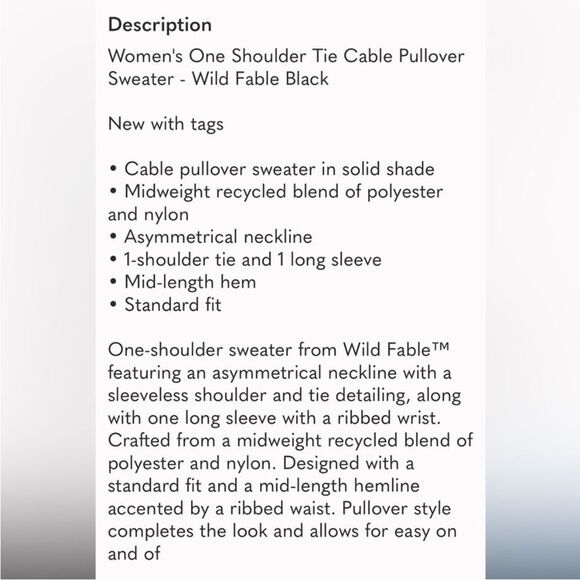 Wild Fable Black One-Shoulder Sweater, Size M, NWT - Picture 10 of 11